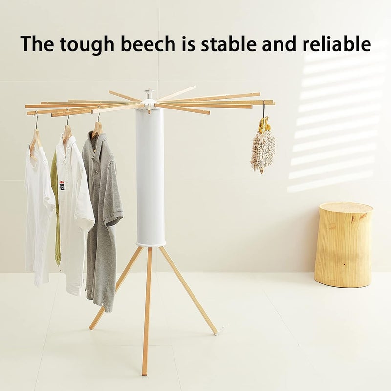 JOOM Tripod Clothes Drying Rack, Garment Rack Portable and Foldable Space Saving Laundry Drying Rack - Drying Rack Clothing Floor Folding Balcony Bedroom Household Wooden - Image 4